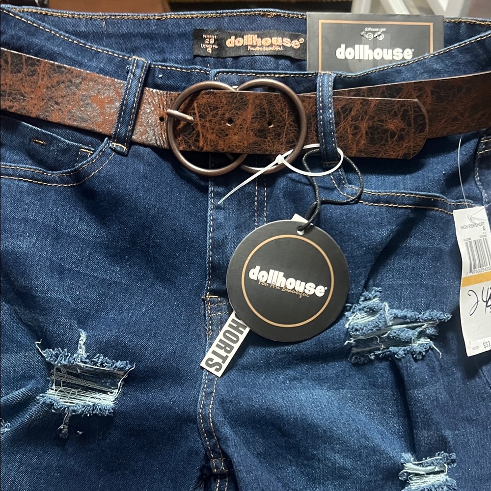 Dollhouse Denim Jeans with Brown Belt size 29 or 7/8